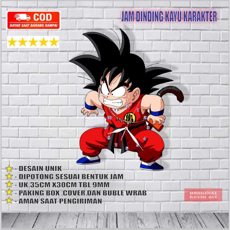 JAM DINDING KARAKTER DRAGON BALL GOKU BESAR UNIK HANDMADE UKIR KAYU DEKORASI HIASAN DINDING TERLARIS