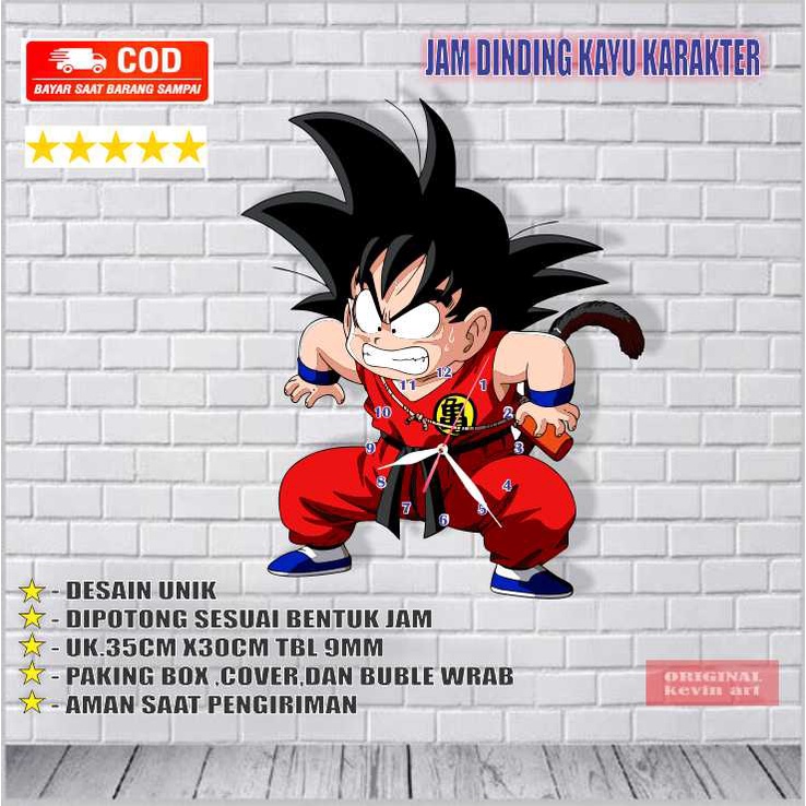 JAM DINDING KARAKTER DRAGON BALL GOKU BESAR UNIK HANDMADE UKIR KAYU DEKORASI HIASAN DINDING TERLARIS