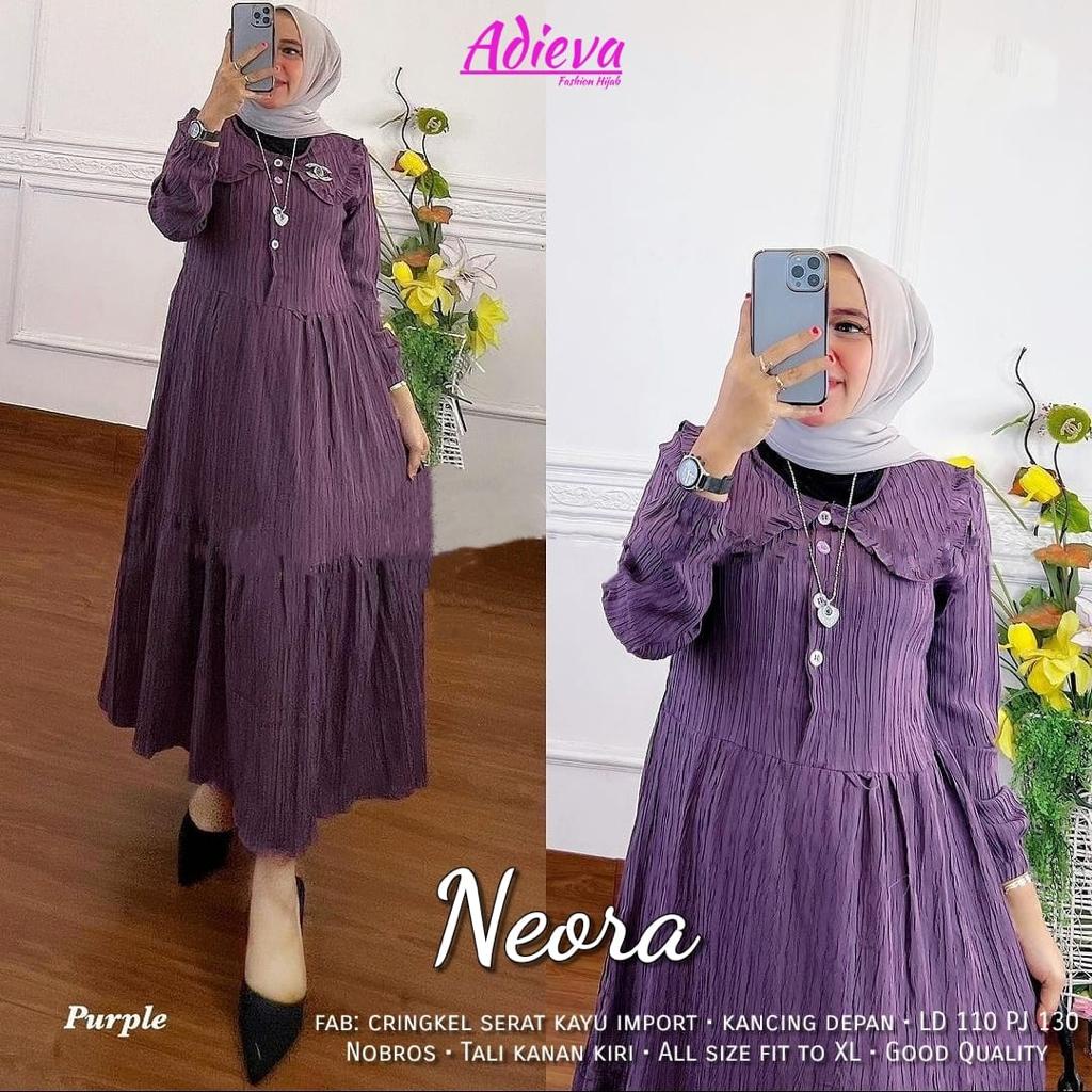 NEORA DRESS - GAMIS JUMBO M L XL XXL XXXL LD 100 110 120 130 - GAMIS POLOS BUSUI CRINKLE SERAT KAYU ADIEVA LEBAR MAYUNG-NEORA PURPLE