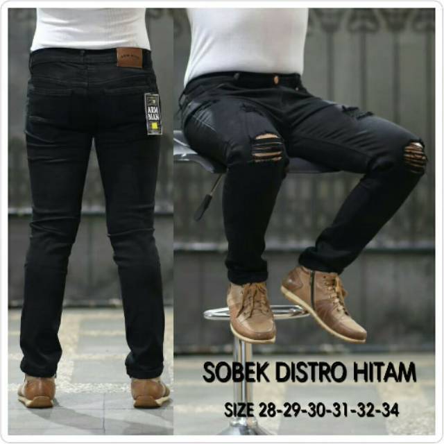 Plain black pekat long pants softjeans celana panjang stretch Sobek ngaret karet bagus mantap melar