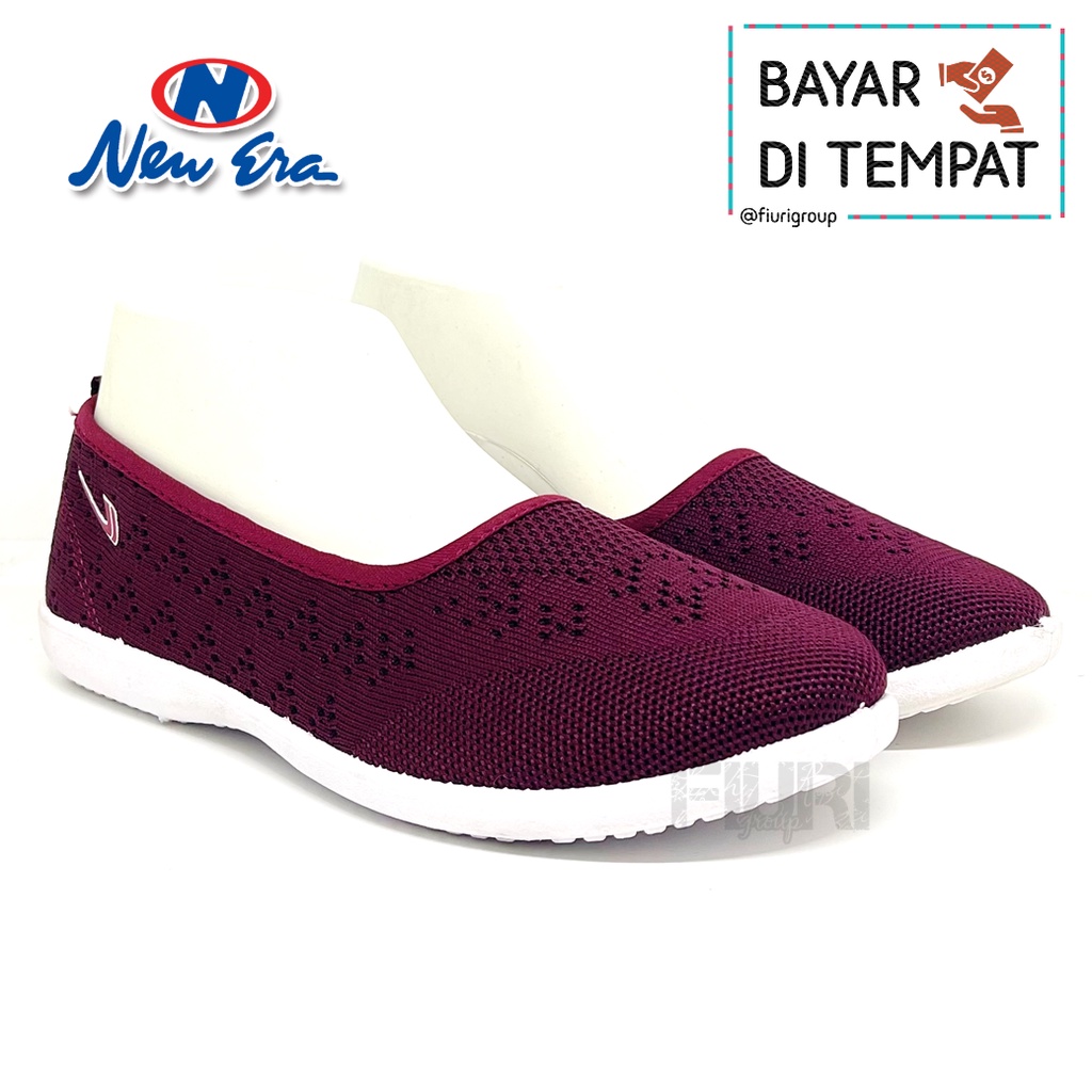 FIURI - NEW ERA PROFOUND Original - CHERRY MERAH MAROON 37-40 - Sepatu Wanita Flat Shoes - Perempuan Slip On Selop Belet Ballerina - Knif Rajut Kain - Santai Kerja Sekolah Kuliah Formal Kantor - Kasual - Murah Terbaru - Empuk Ringan Anak Remaja Dewasa