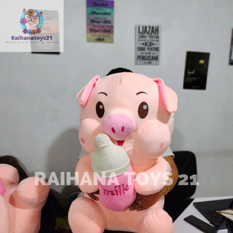 Boneka babi jumbo pegang dot susu / Boneka babi gemoy jumbo