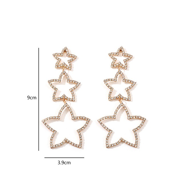 LRC Anting Tusuk Fashion Gold Openwork Star Diamond Earrings F87904