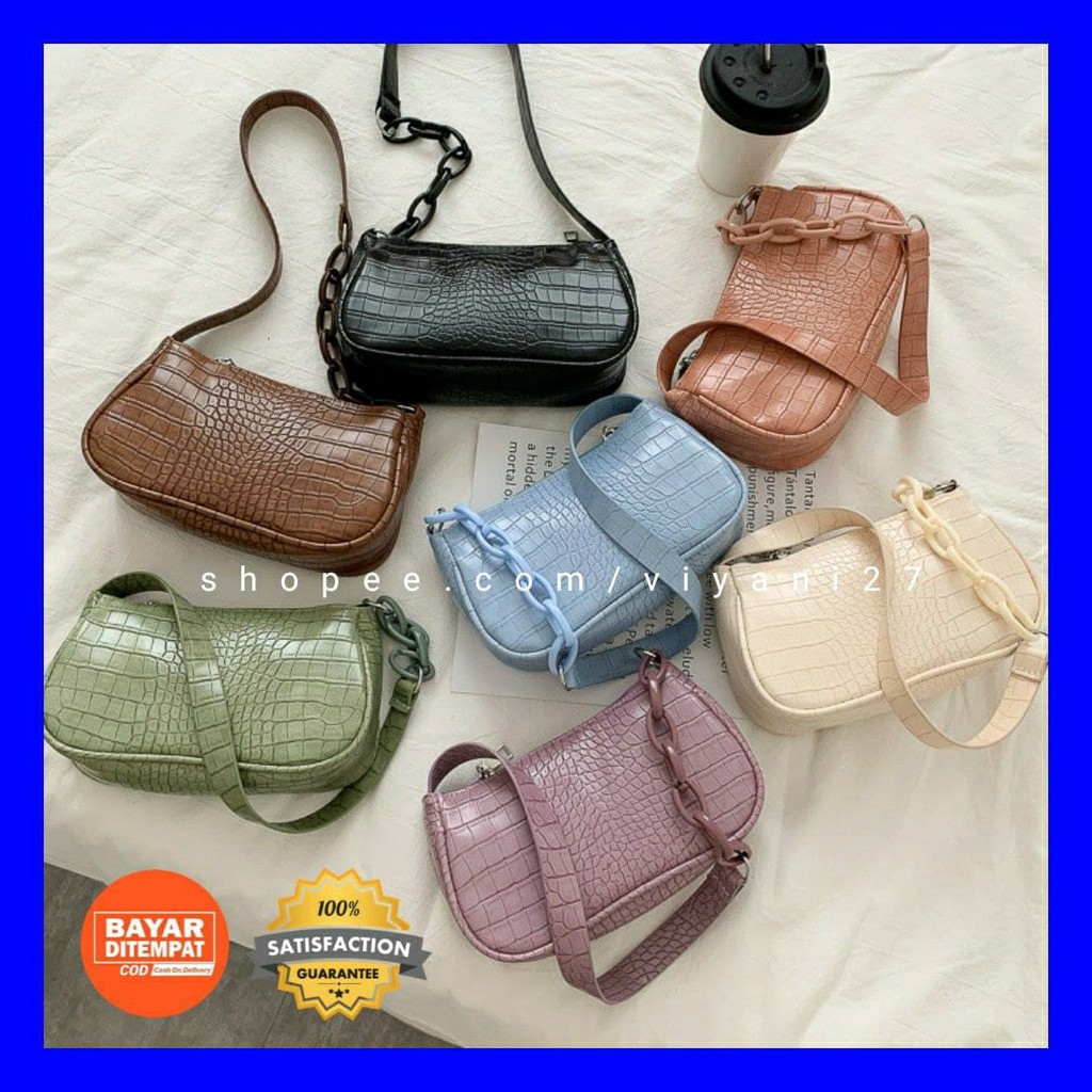 tas selempang wanita murah tas slempang kulit buaya mini kecil import korea rantai akrilik kekinian