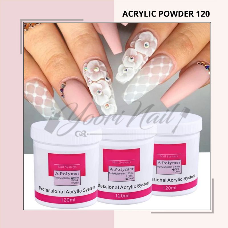 Acrylic powder ezflow 120ml polymer powder nail art 3d extension clear pink white bubuk akrilik kuku