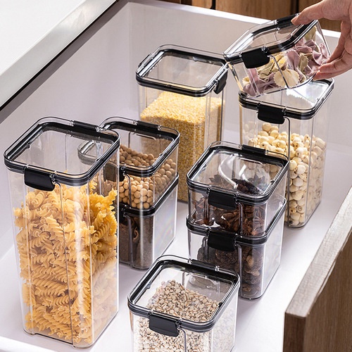 Toples Kotak Snack Kedap Udara Bahan Akrilik Tempat Penyimpanan Cereal Toples Kotak Bening Kontainer Makanan Food Storage Box