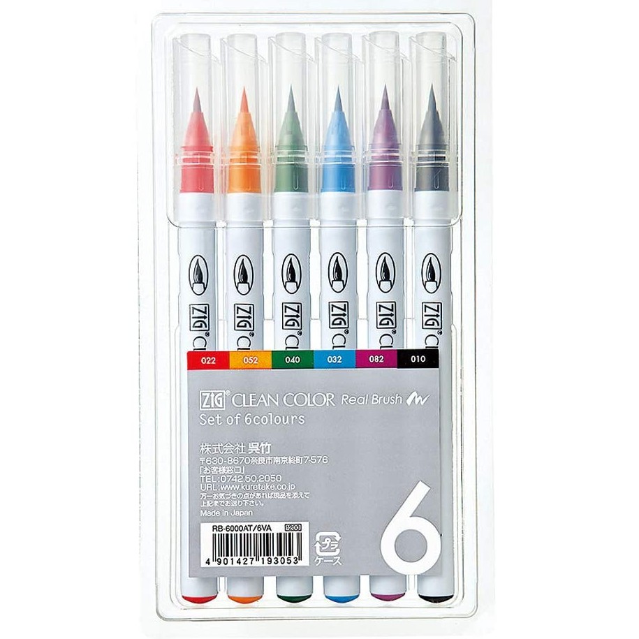 

ZIG KURETAKE CLEAN COLOUR REAL BRUSH SET 6 COLOURS