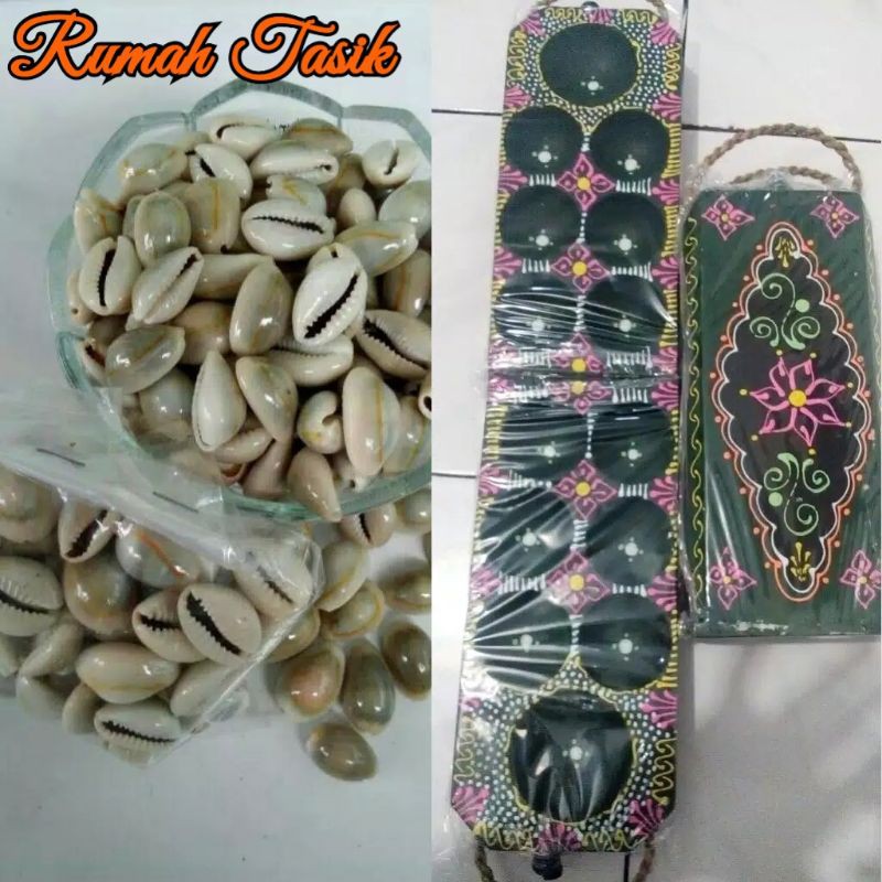 Congklak Kayu Lipat / Dakon Kayu Lipat Warna Hijau Free Biji Kerang 100 Pcs