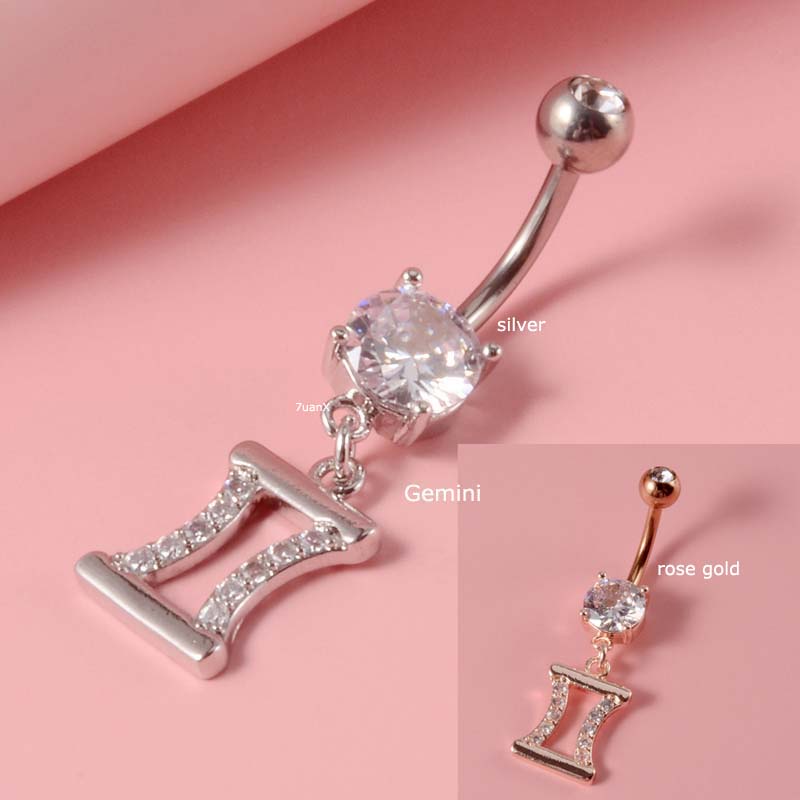 1 Piece Constellations Dangle Belly Button Ring Navel Piercing 14Gauge Curved Barbell