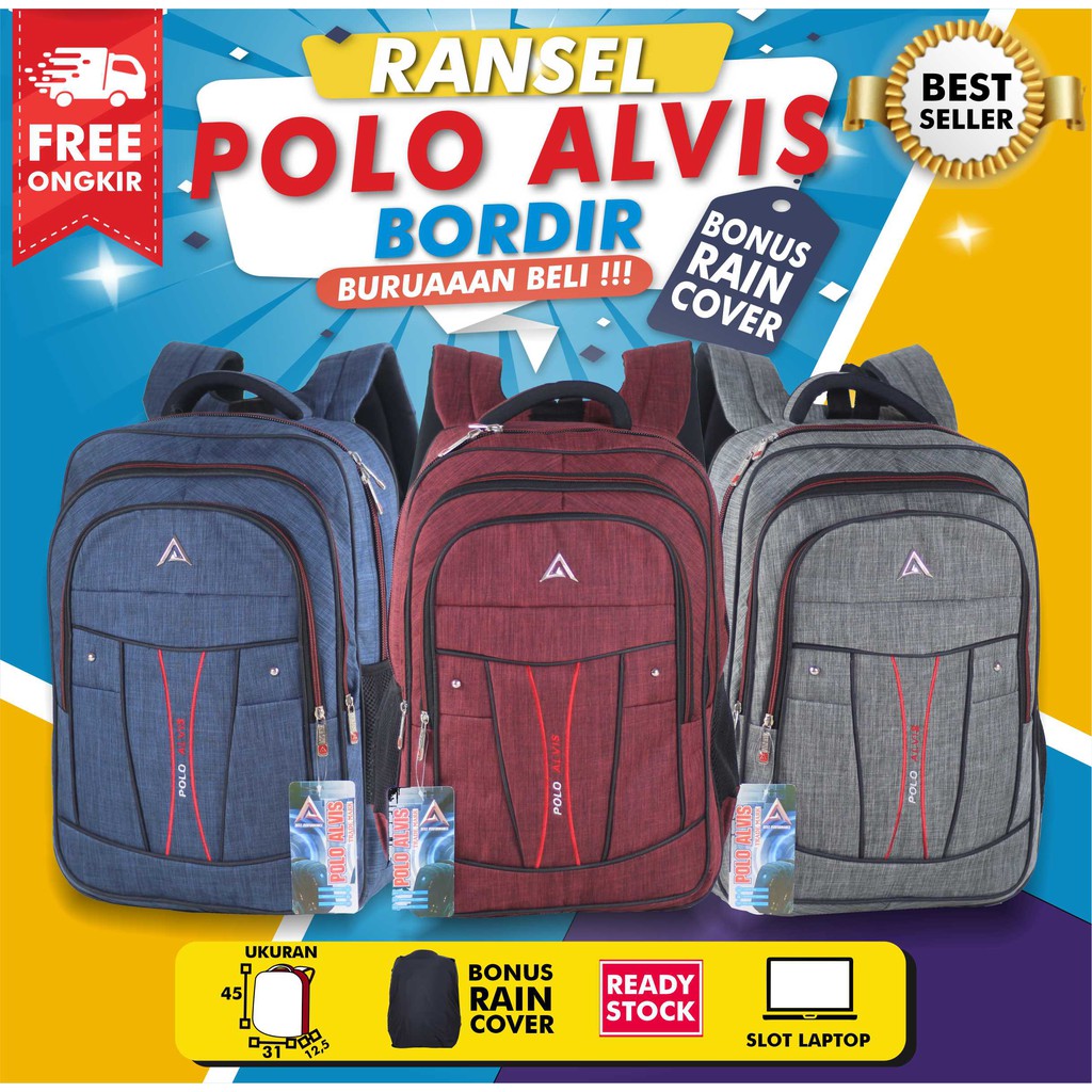 Tas Ransel Pria Premium POLO ALVIS BONUS HEADSET Tas Gendong Impor Tebal Awet Muat LKS Buku Paket Laptop 16 inch Polo Alvis Backpack Pria SMP SMA Kuliah Kerja Ransel Cowok Multifungsi Berkualitas