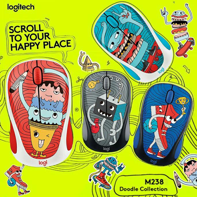 Mouse Wireless Logitech M238 Doodle Collection ORIGINAL RESMI M 238