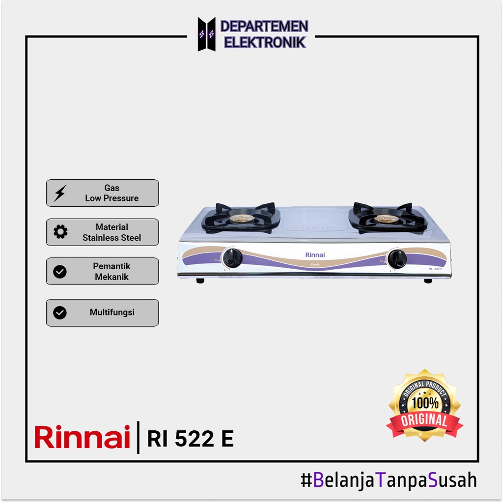 Rinnai Kompor Gas - RI 522 E - Silver- [2 Tungku] MURAH BANGET / GARANSI RESMI