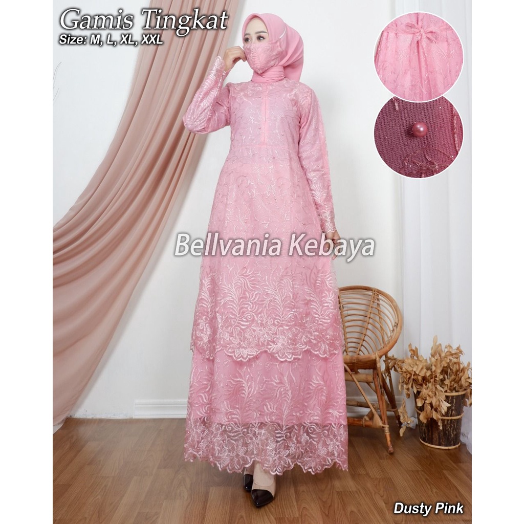 GAMIS WANITA TINGKAT BAHAN TULLE FULL FURING MOCCA DAN WARNA LAIN (FREE MASKER)