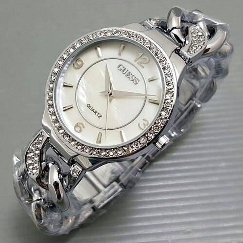 Jam Tangan Wanita / Cewek Guess Rantai Kepang Silver