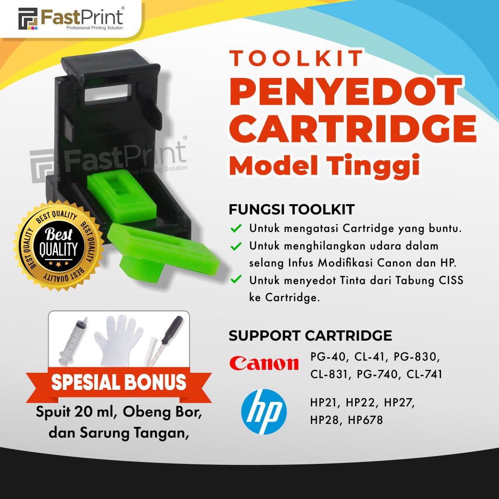 Fast Print Toolkit Penyedot Cartridge Tinggi PG40 CL41 PG830 CL831 PG740 CL741 HP21 HP22