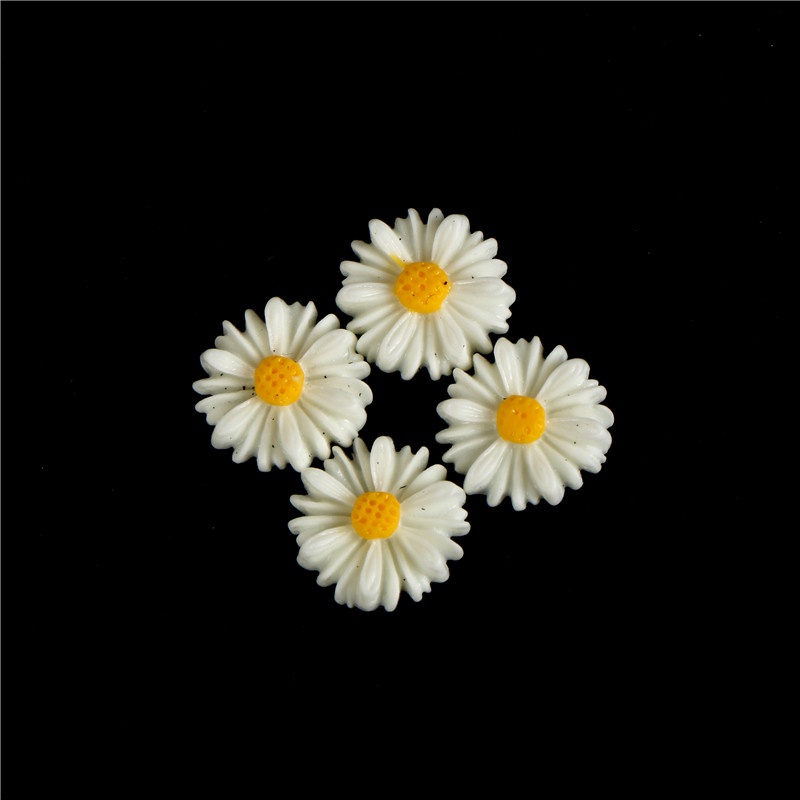 50 Pcs Perhiasan cabochon resin Bentuk Bunga daisy Warna Putih