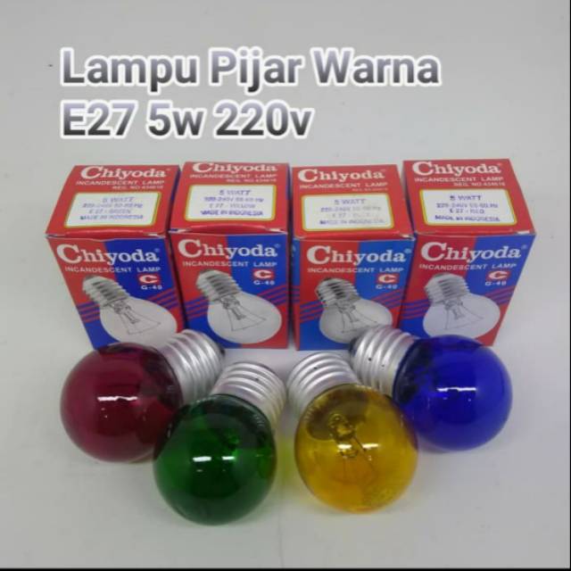 Lampu pijar 5 watt chiyoda warna lampu hias merah hijau kuning biru