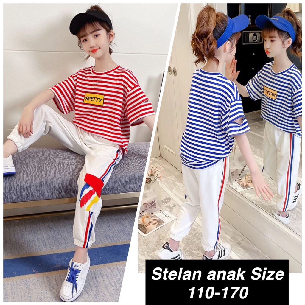 (LOLI-JKT) BS-170 STELAN ANAK GARIS-GARIS RPETTY SIZE 110-170