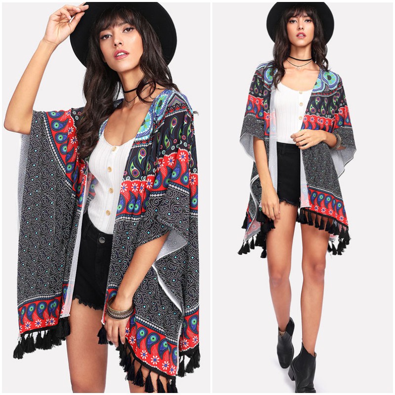 Cardigan tassel Outer Motif Tribal Batwing Boho Bohemian Mandala Etnik Korea Pantai