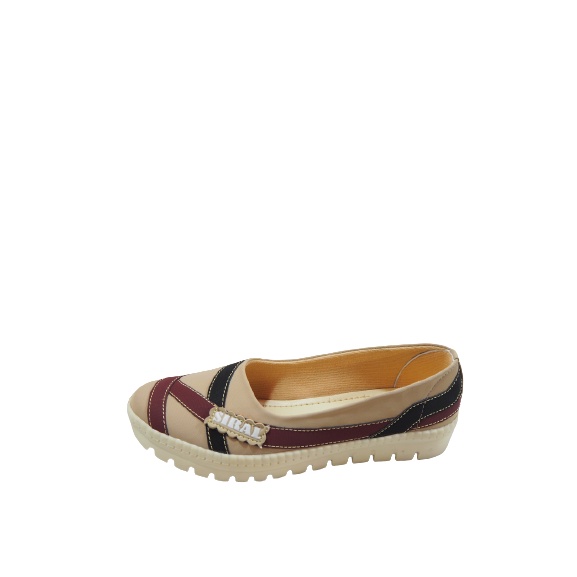 Sepatu Slip On Motif Garis Warna Krem S01R01B1 / Sepatu Wanita / Sepatu Slip On / Sepatu Flat