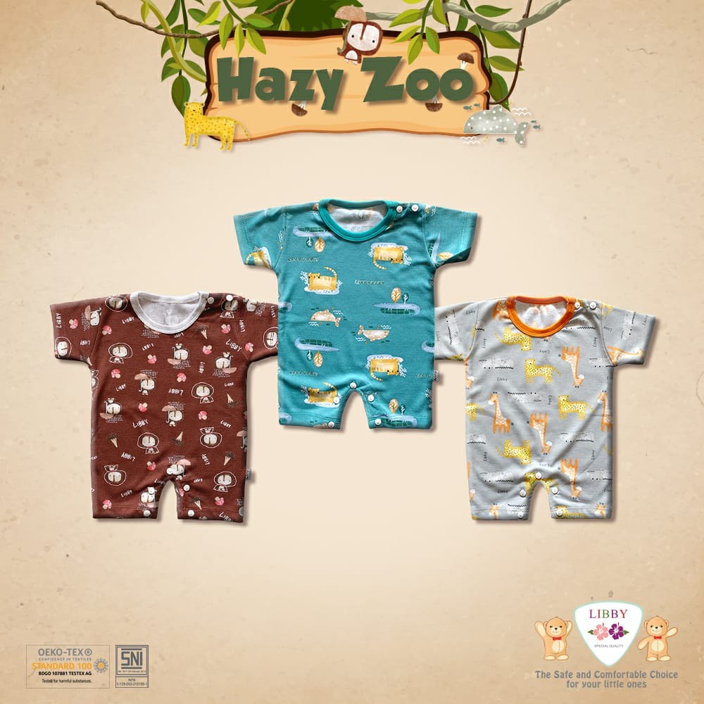 Libby Baby ROMPER HAZY Zoo Terbaru / Jumsuit Jumper Bayi Newborn Segiempat Pendek | Bwr