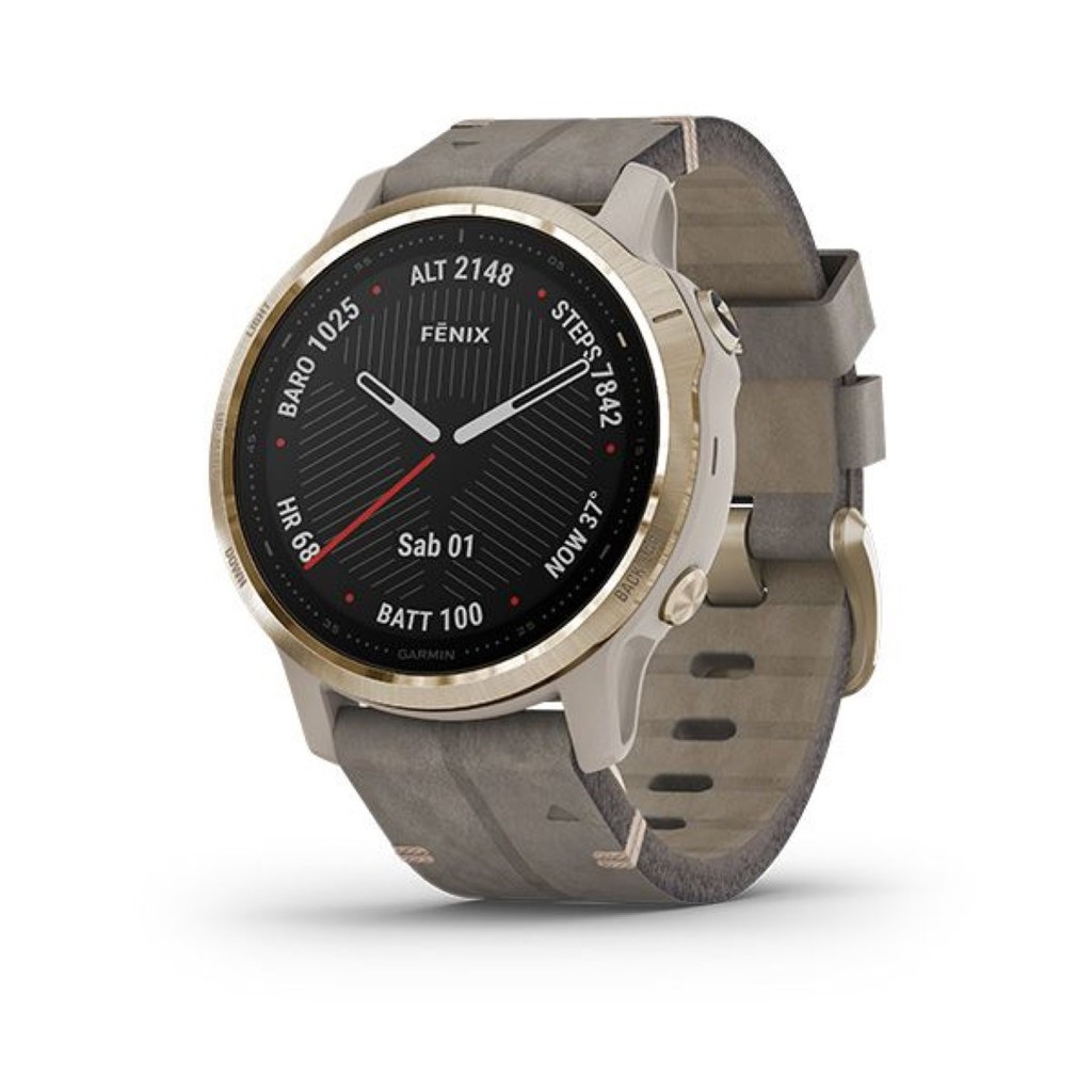 Garmin Fenix 6s Sapphire - Light Gold Tone with Shale Gray LeatherBand Original Garansi TAM 2 Tahun