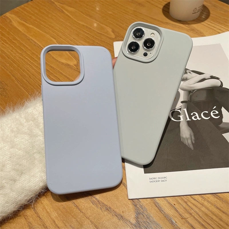 Casing Soft Case Silikon Warna Biru Langit Untuk iPhone 14 13 12 11 Pro X XR XS Max 7 8 Plus