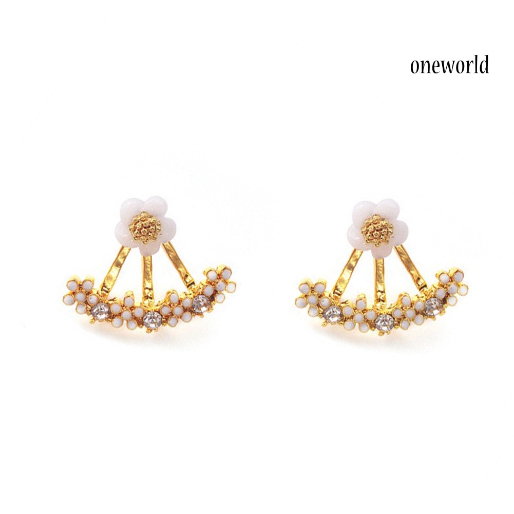 OW@ Women Fashion Rhinestone Inlaid Daisy Stud Earrings Ear Jacket Jewelry Gift