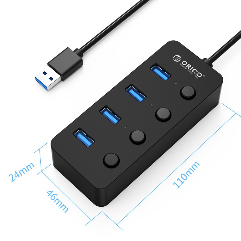 Orico USB 3.0 High Speed RIUA3WBK USB HUB 4 Port with On/Off Switch - W9PH4-V1 - Black