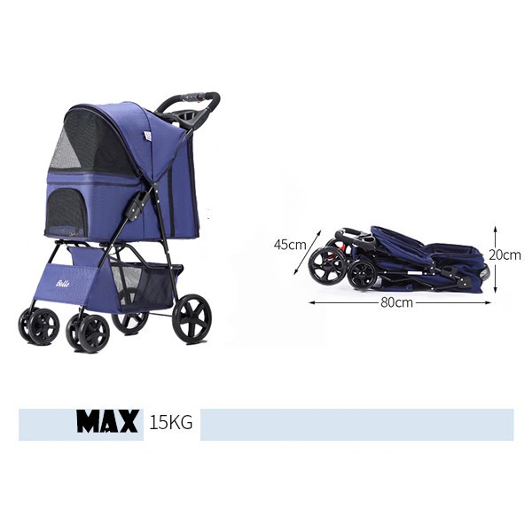 Stroller Bello SP02 Pet 4 Roda Max 15kg Free Jas Hujan Stroller Untuk Anjing dan Kucing