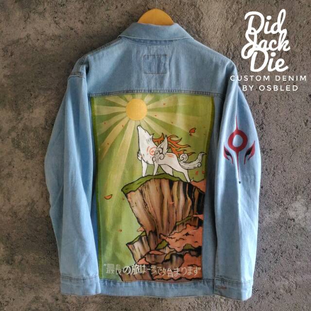 JAKET LUKIS THE WOLF, JAKET JEANS CUSTOM