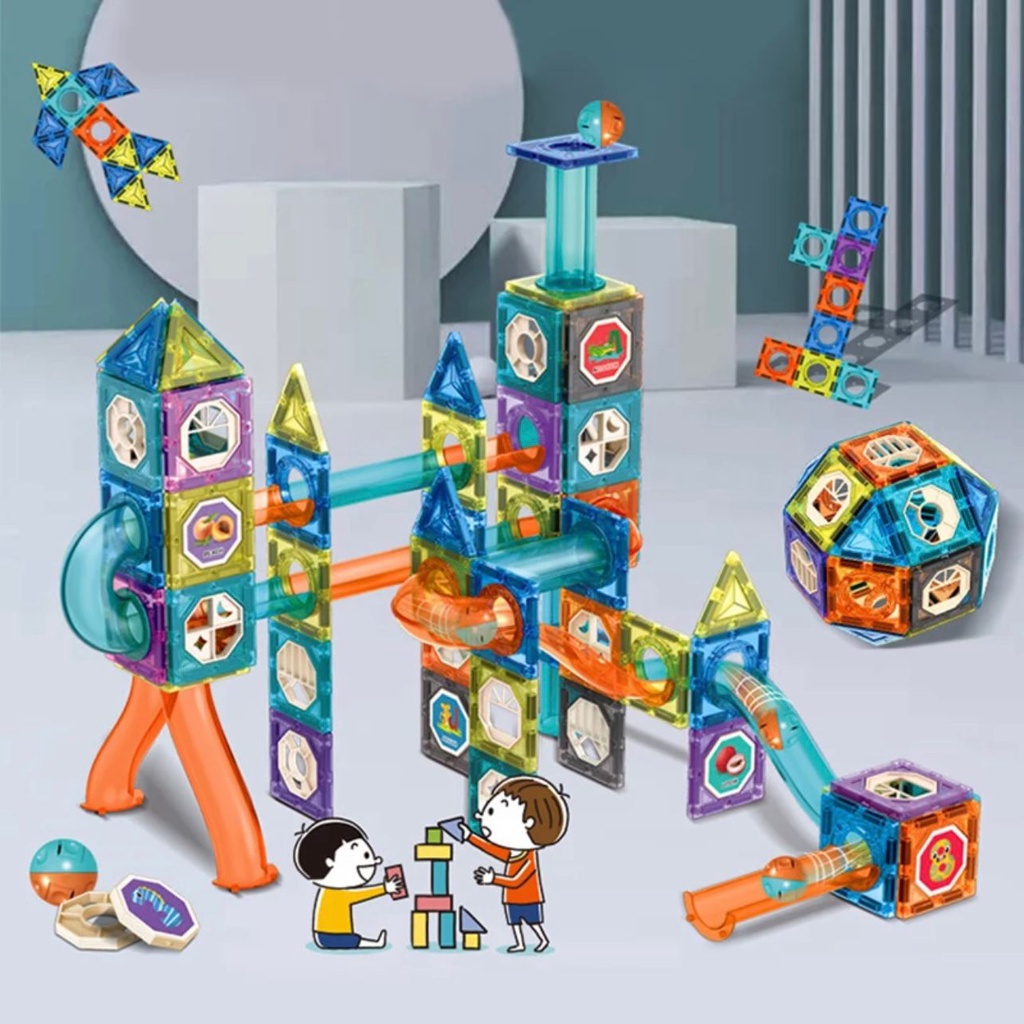 Mainan Edukasi Lego Magnet Susun Kepingan Magnetic Set Bola Dan Rail / Magnetic Paradise 3D Tiles