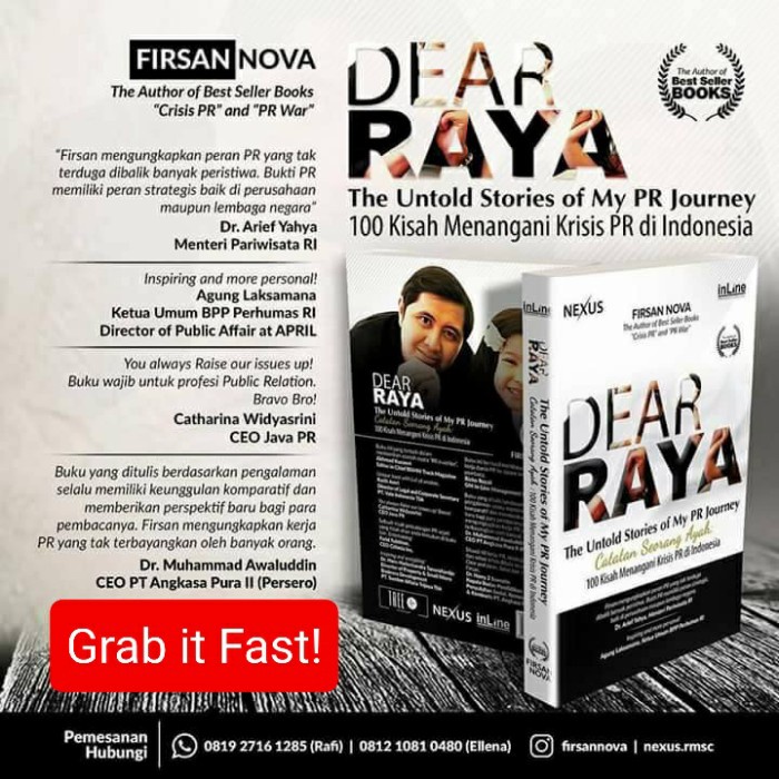 

MUST HAVE!! BUKU DEAR RAYA ( THE UNTOLD STORY OF MY PR JOURNEY) BY DR. FIRSAN NOVA TERMURAH