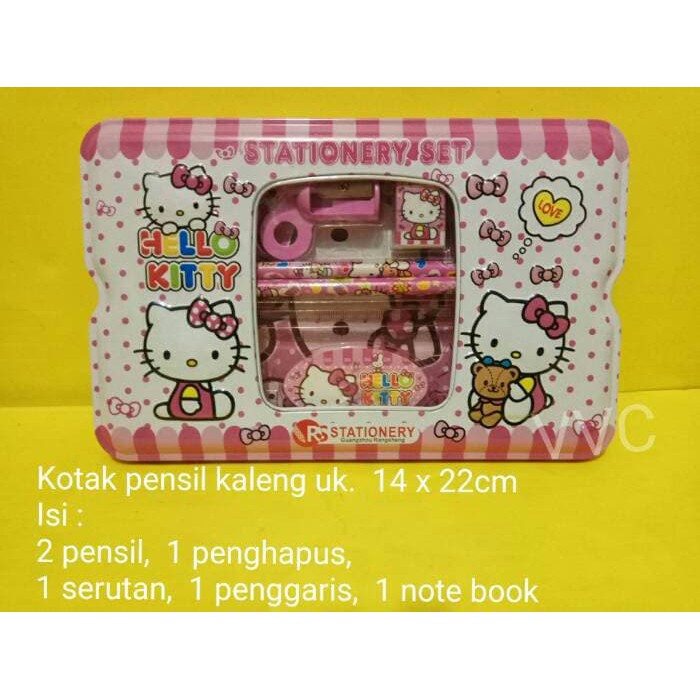 

Kotak pensil hello kitty / tempat pensil kaleng / set alat tulis