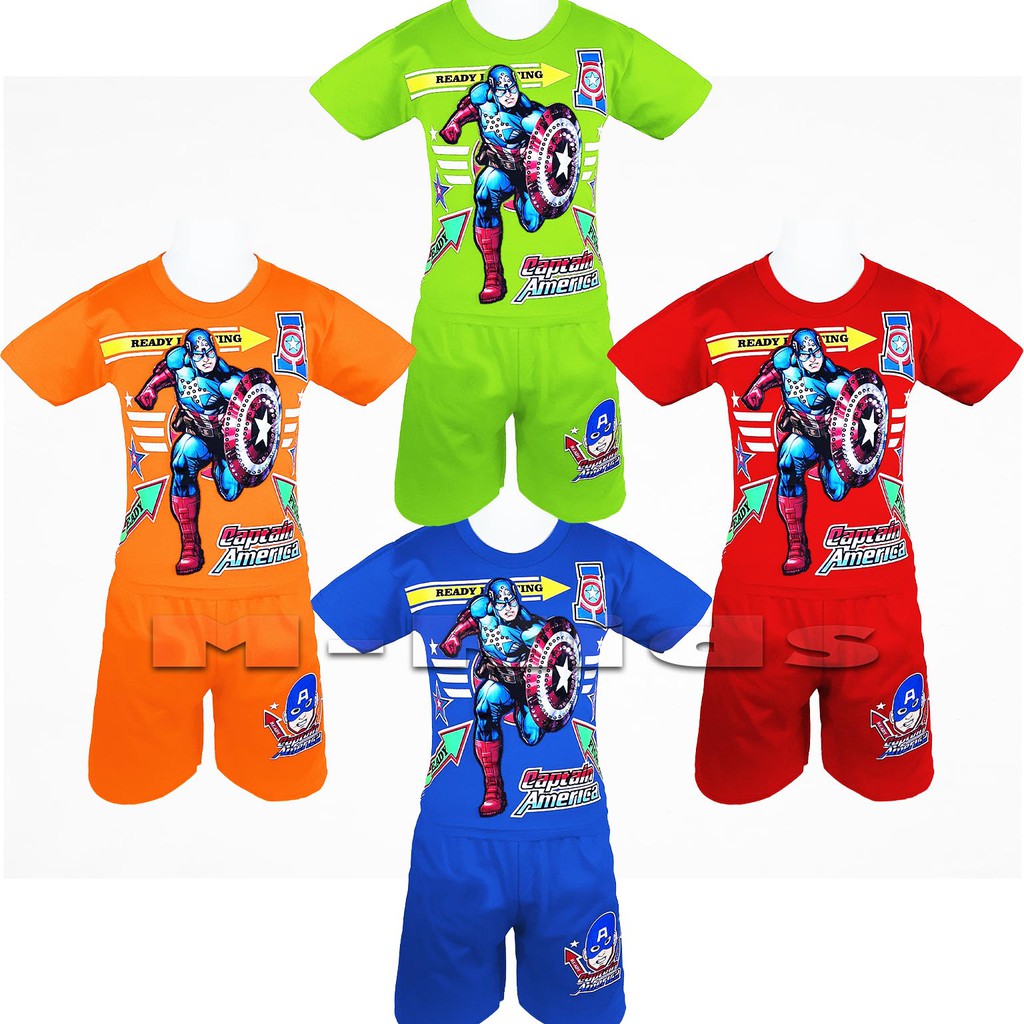 MKids88 - Baju Setelan Anak Laki-Laki Mata Nyala Lampu LED Superhero CAPTAIN AMERICA KAPTEN AMERIKA