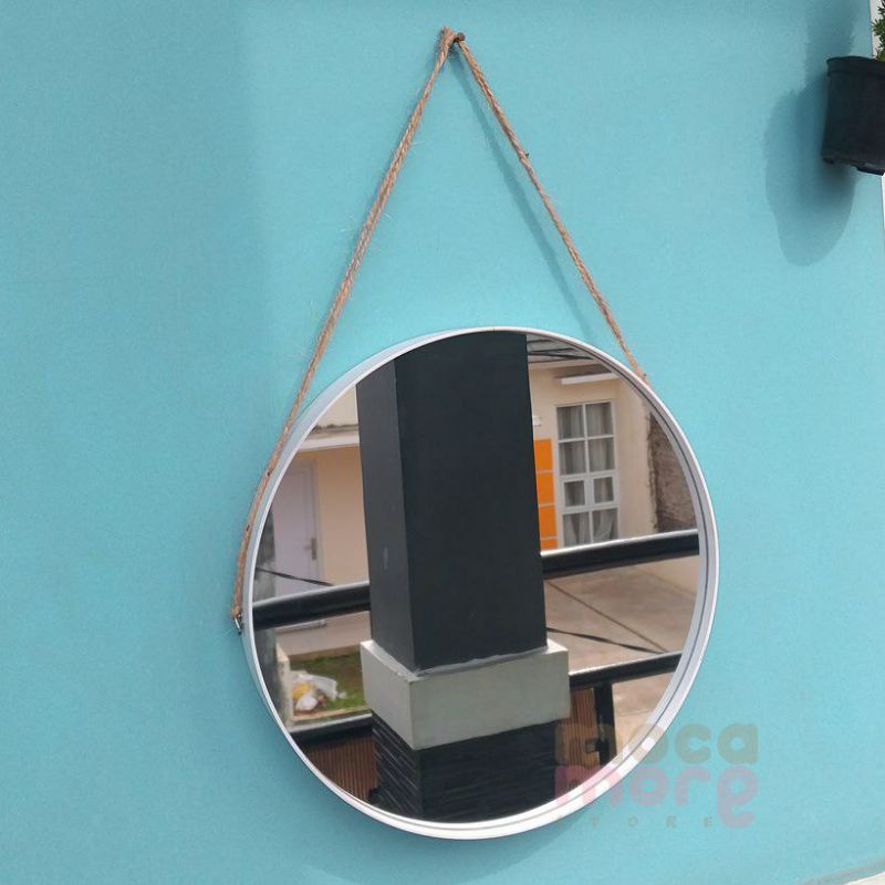 kaca cermin Bulat Tali+ paking kayu