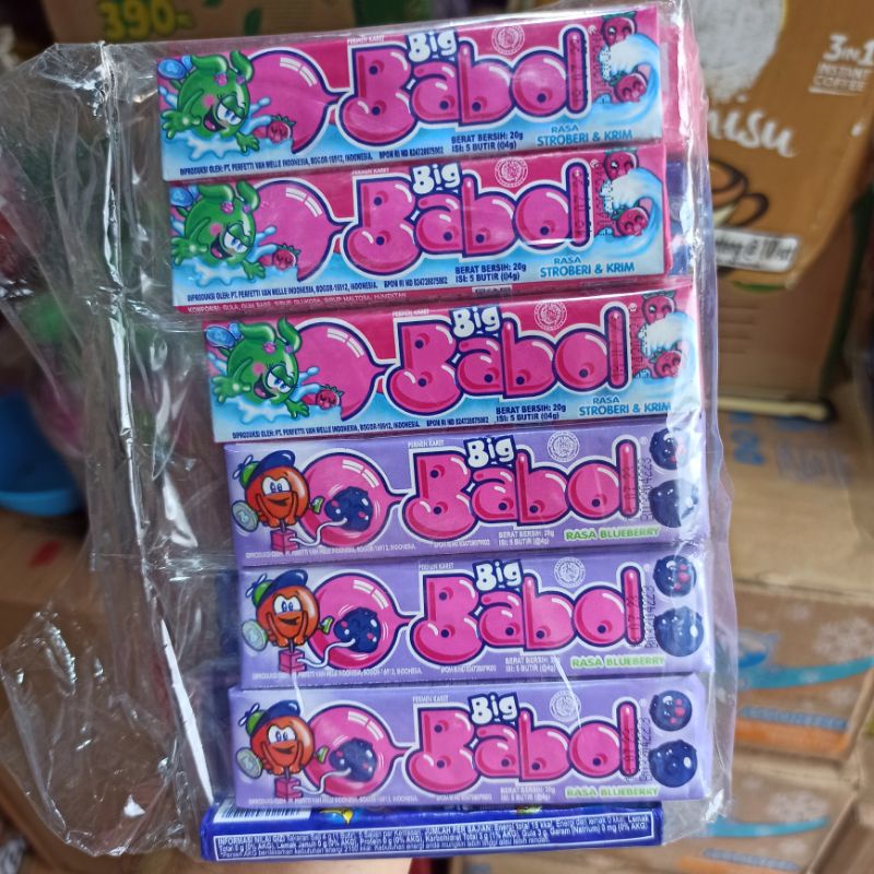 

Permen Karet Big Babol Campur Rasa Krim Stroberi Tutti Frutti Blueberry 22g