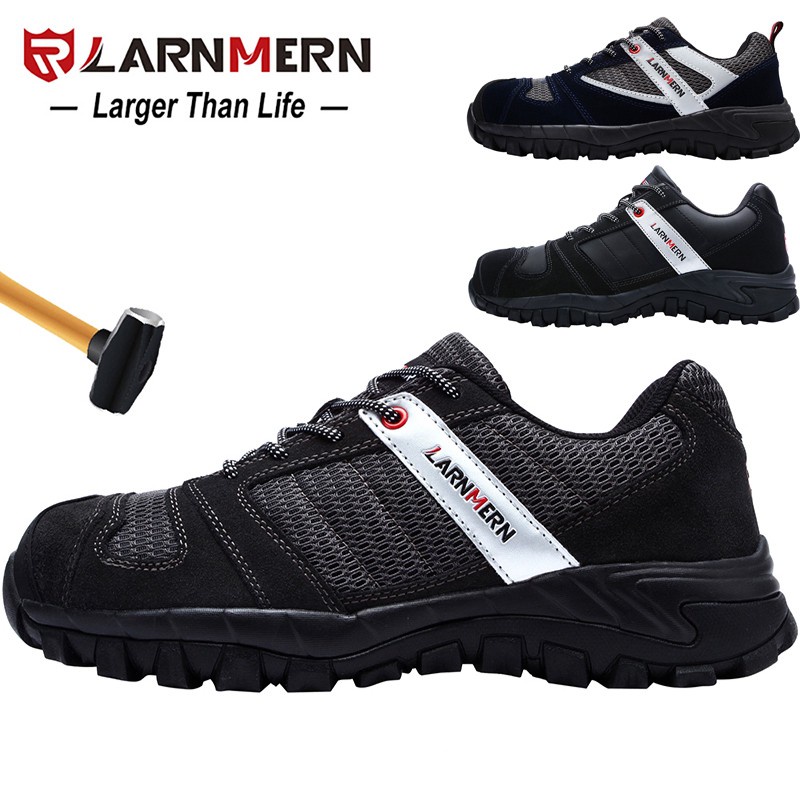 LARNMERN Men's Steel Toe Anti-smashing Safety Shoes Anti-puncture Construction Protective Work Boots Breathable Sneakers COD READY STOCK FOR JAKARTA FREE SOCKS