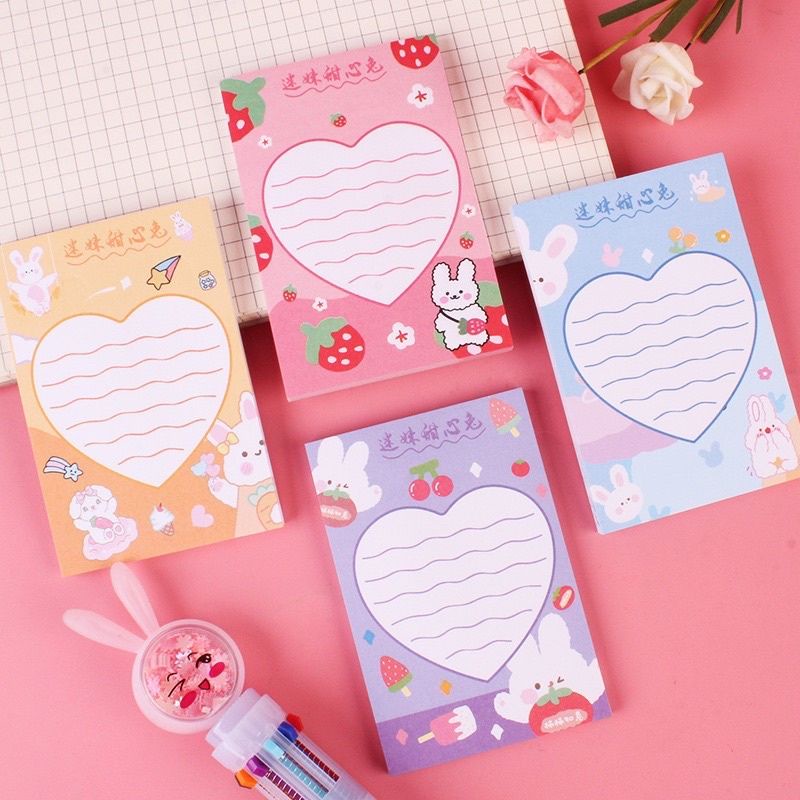 

STICKY NOTES MODEL LOVE RABBIT | BUKU MEMO MINI CARTOON ISI 50 LEMBAR/ MEMO LUCU HEART