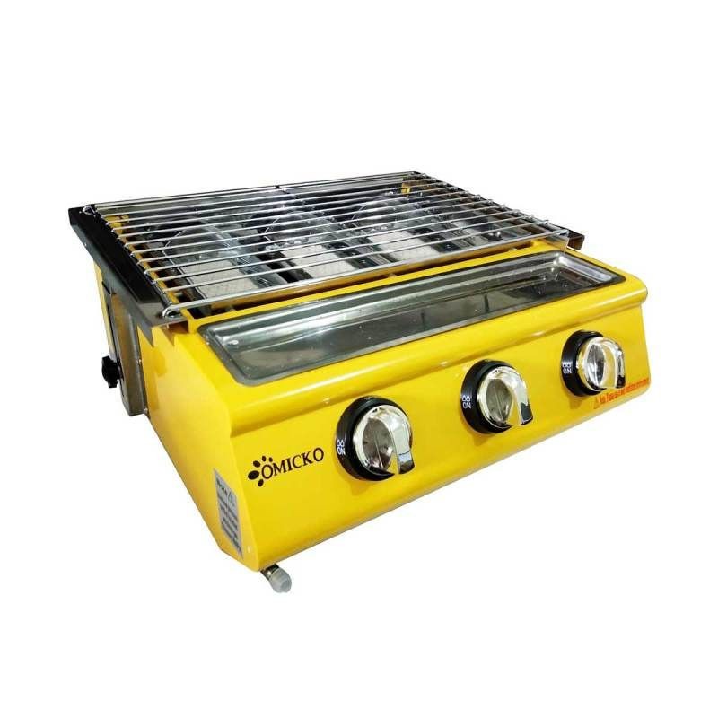 Kompor Panggang Sosis BBQ 3 Tungku Roaster Gas Griller OMICKO LR 3Q B