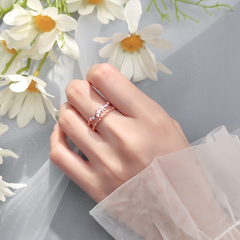 Cincin Model Terbuka Desain Bunga Hollow Gaya Korea Untuk Wanita