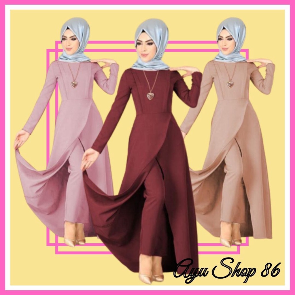 Baju Setelan Celana Long Tunik Wanita Muslim Dewasa Pesta Kondangan Trend Kekinian Modern Elegan Can