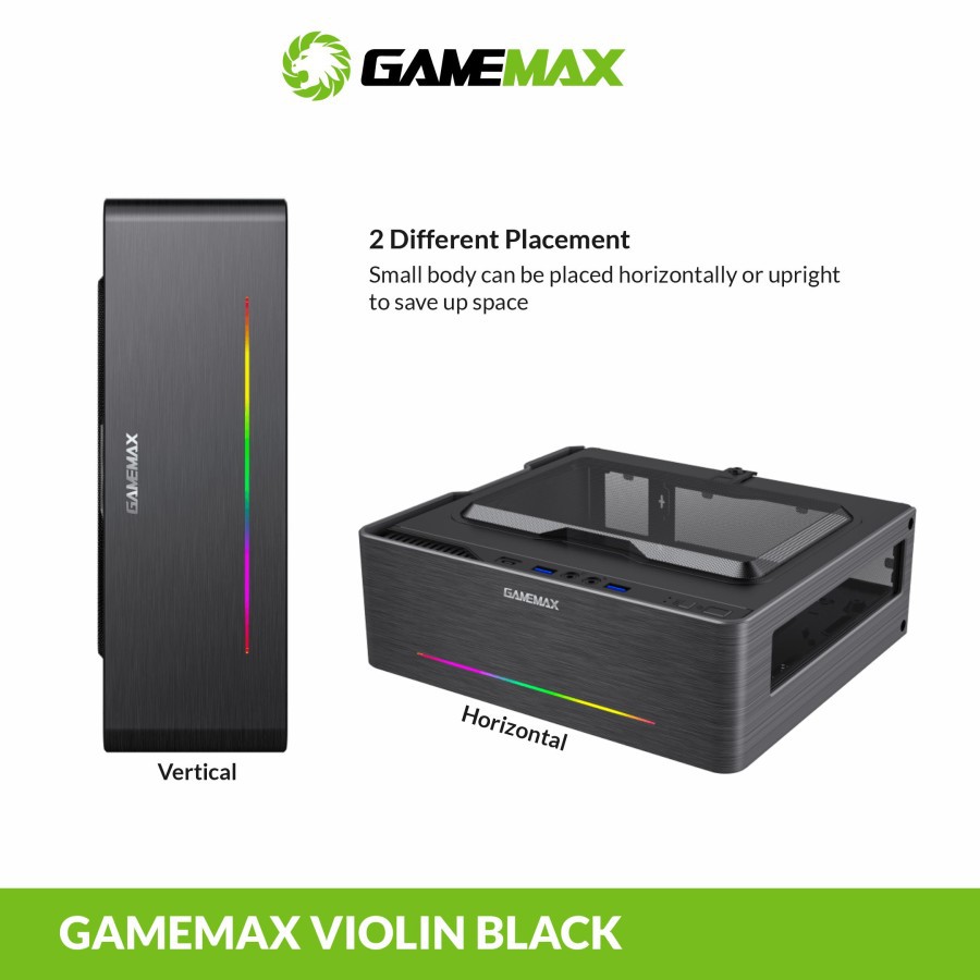 Gamemax Violin Ultra Slim Mini-ITX PC Case with LED Rainbow