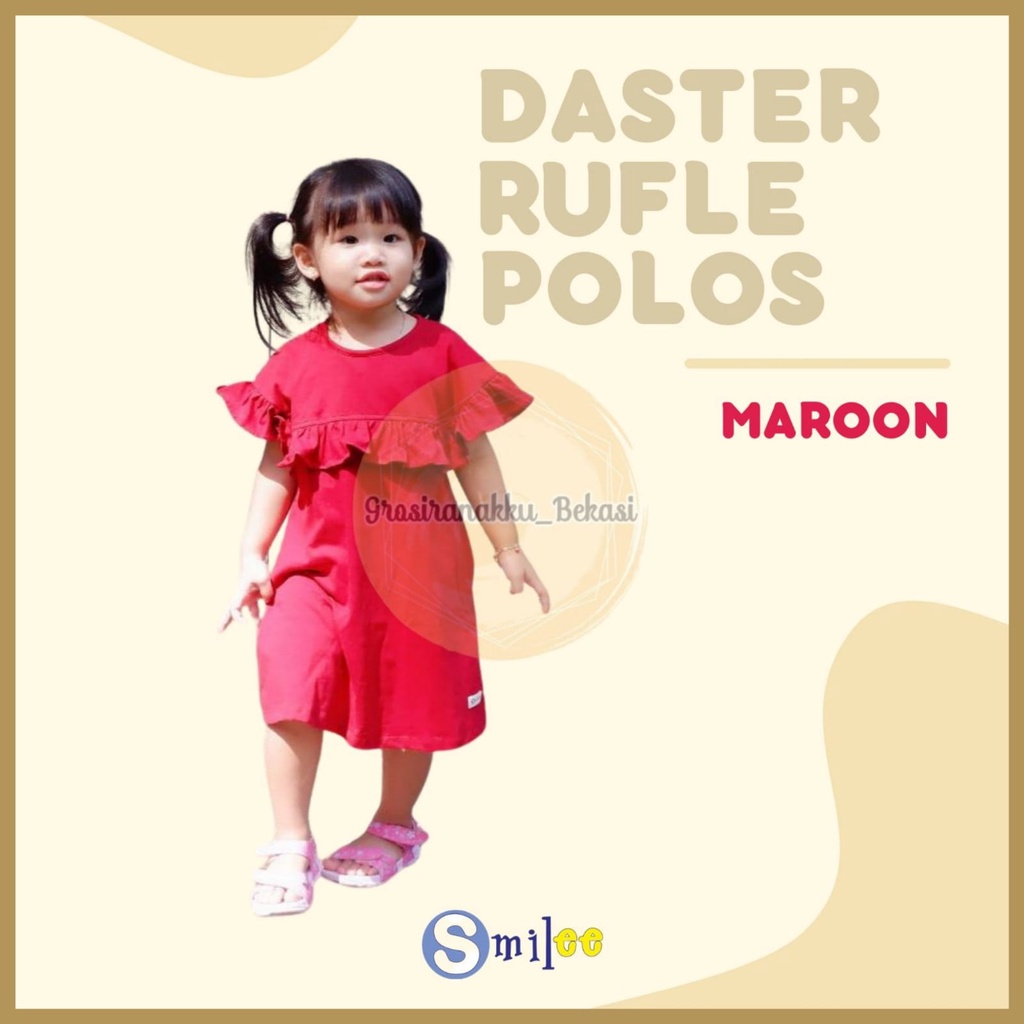 Daster Anak Rufel Polos Smilee Warna Maroon size 1-5Tahun