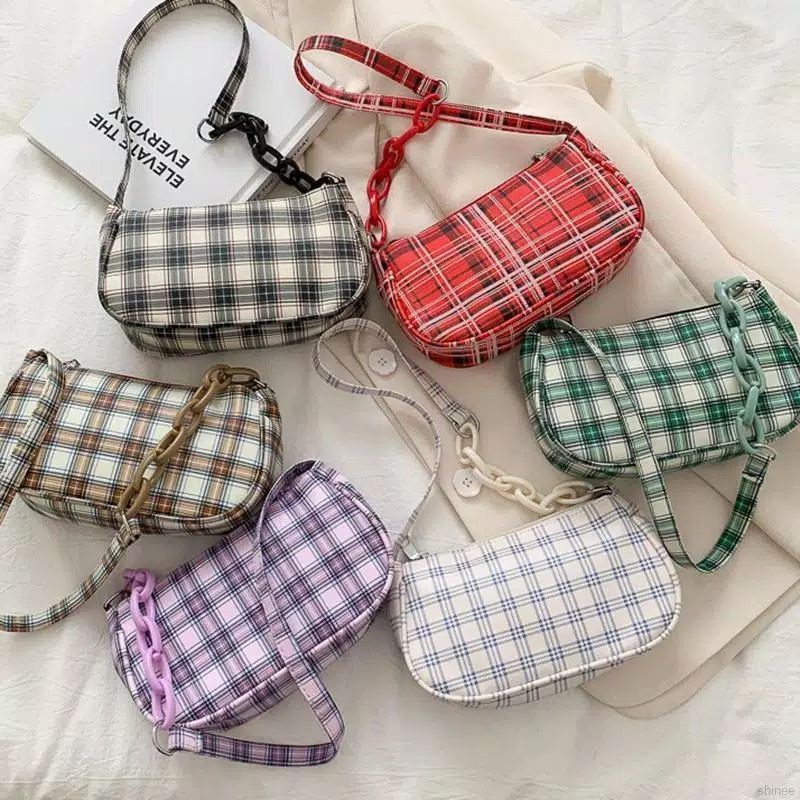 BURBERRY BAG Tas Motif Kotak Kotak Baguette Bag BURBERRY BAG Tas Motif Kotak Kotak Baguette Bag