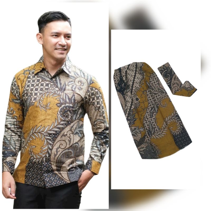 SET kemeja dan rok batik Kemeja panjang ANNABEL ANDINI Kemeja Batik Pria Modern Lengan Panjang Casual Modis Slim Fit Trendy