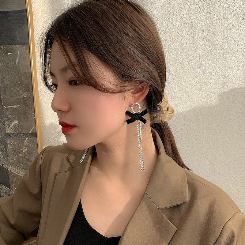 Anting Stud 925 Silver Warna Hitam Gaya Korea Vintage Untuk Wanita