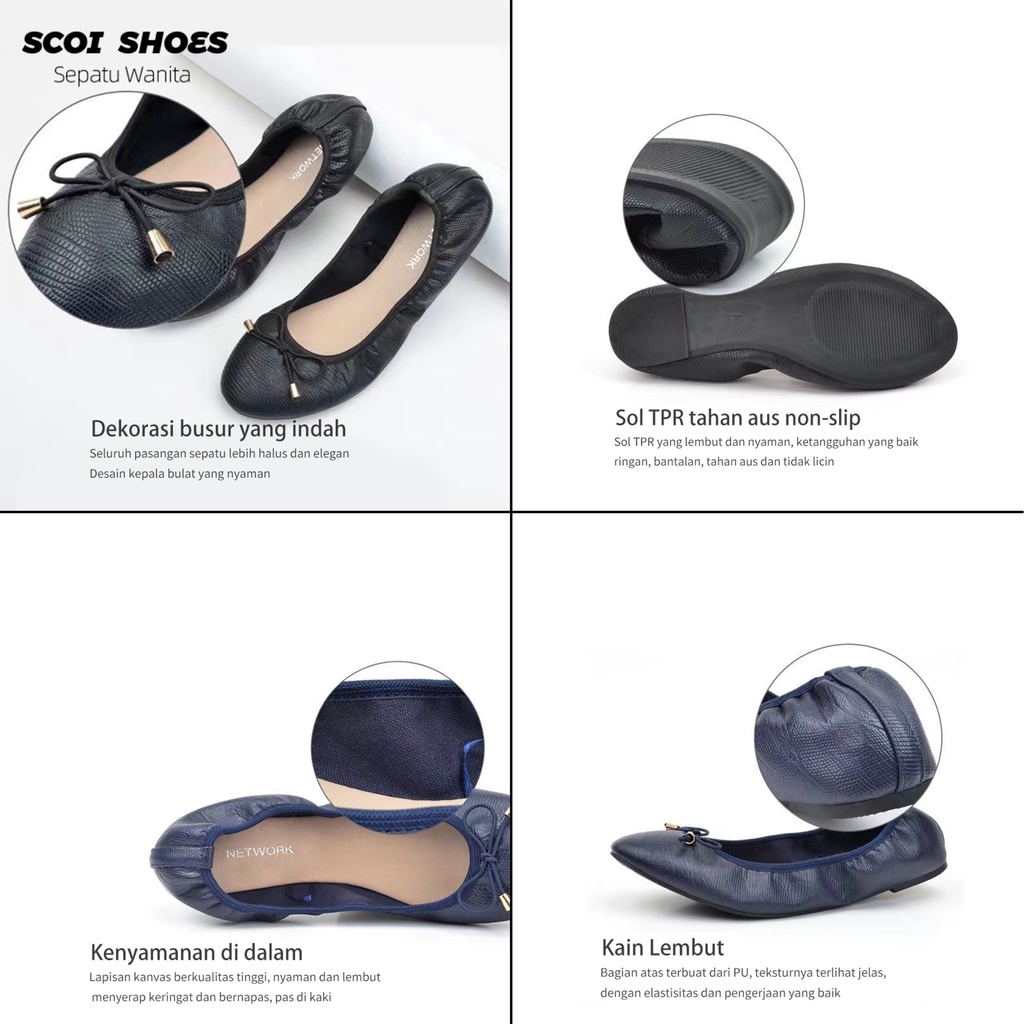 Sepatu Flatshoes Wanita Baru Nyaman Fashion Kasual Lembut Bahan Impor