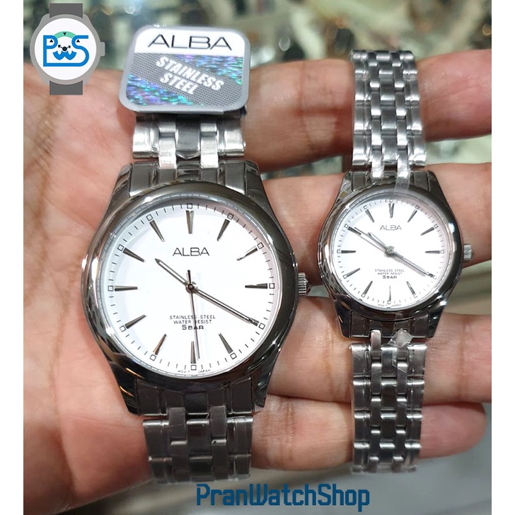 Jam Tangan ALBA Couple Silver Original Plat Putih ARSY17 ARSY33 Garansi Resmi 1 Tahun
