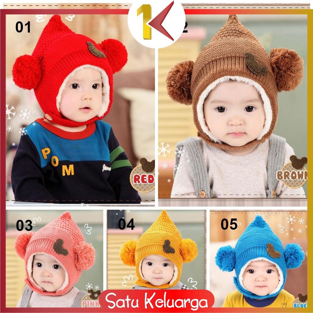 SK-P16 P23-30 Topi Kupluk Bayi Pompom Topi Anak Bucket Rajut Topi Korea Bunny Hat / Pilot / Unicorn-7
